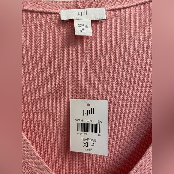 J. Jill Erin V-Neck Sweater Tea Rose Pink Classic Ribbed Pullover XLP NEW - Picture 3 of 7
